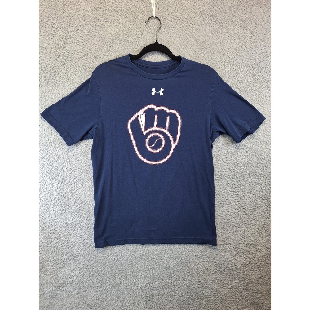 Milwaukee Brewers T Shirt Mens Small Blue Loose Under Armour MLB Baseball Sports